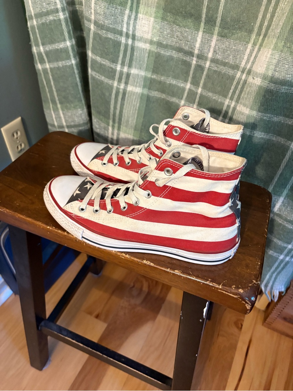 Converse Red and White Stripe High-Top Sneakers